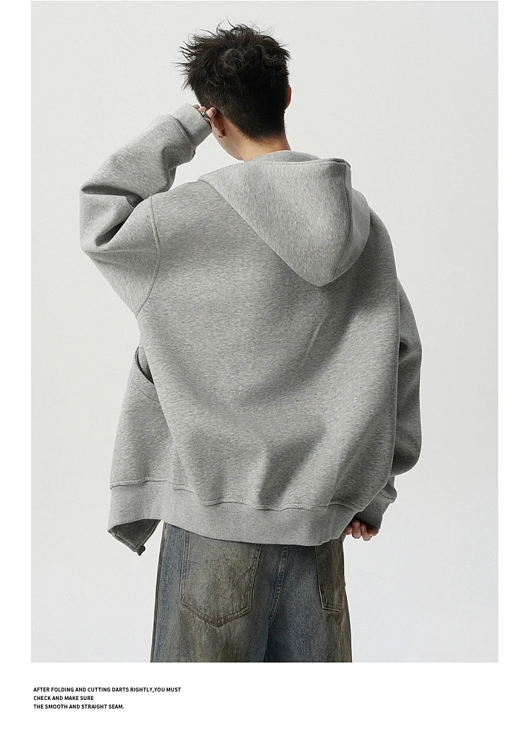 American Fashion Trend Heavy-duty Zipper Hooded Sweatshirt Cardigan Stylish Retro Loose Casual Couple Versatile Jacket for Men