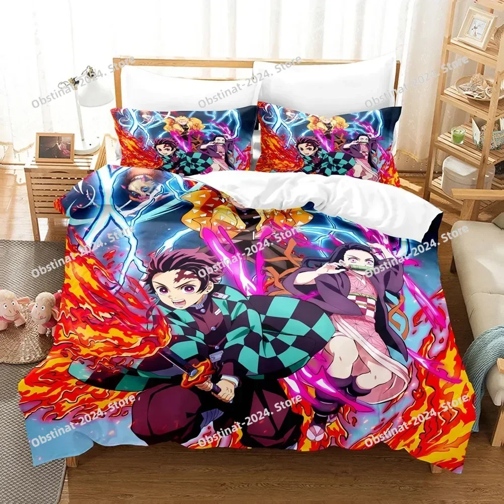 2025 Anime Demon Slayer Bedding Sets Kamado Nezuko Bed Linen for Teens Girls Cartoon Twin Single Queen King Soft Duvet Cover Set