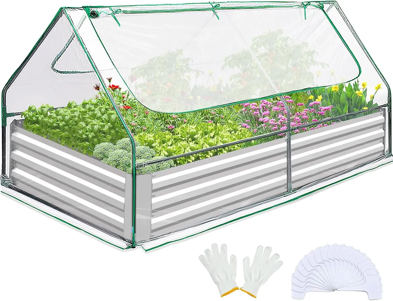 w/ 2 Large Screen Growing Vegetables 6x3x1ft (Clear) Raised Garden Bed with Cover Outdoor Galvanized Metal Planter Box Kit