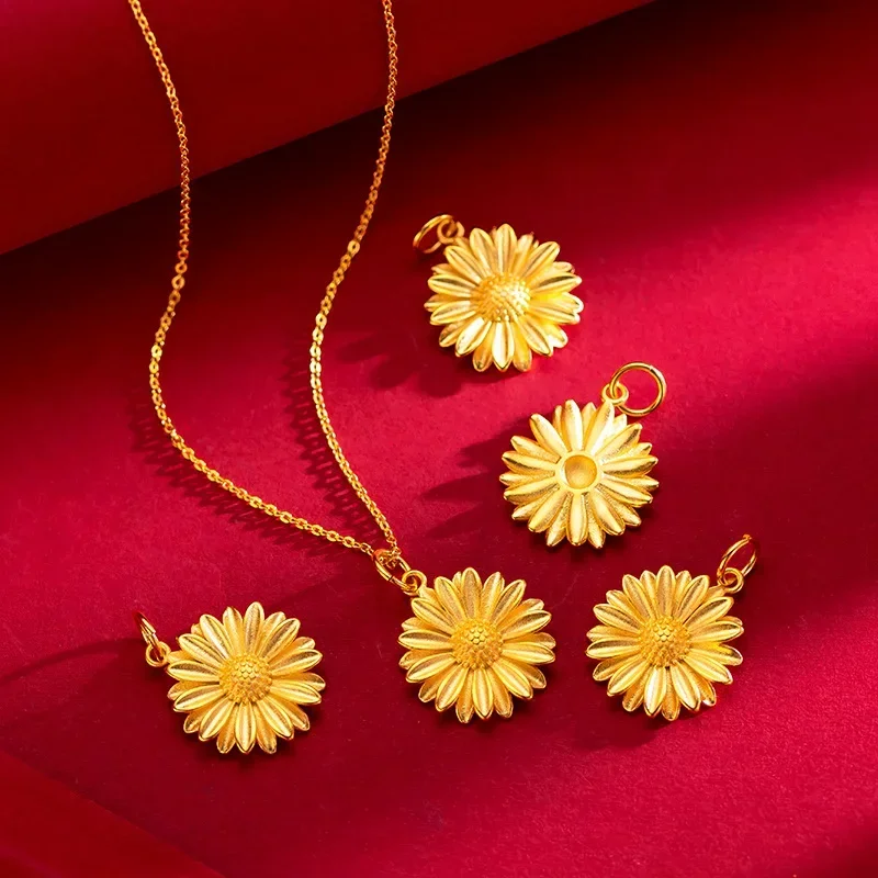 

18K gold necklace, small daisy O-shaped necklace, fresh and sweet sunflower clavicle chain for women AU750 45CM long