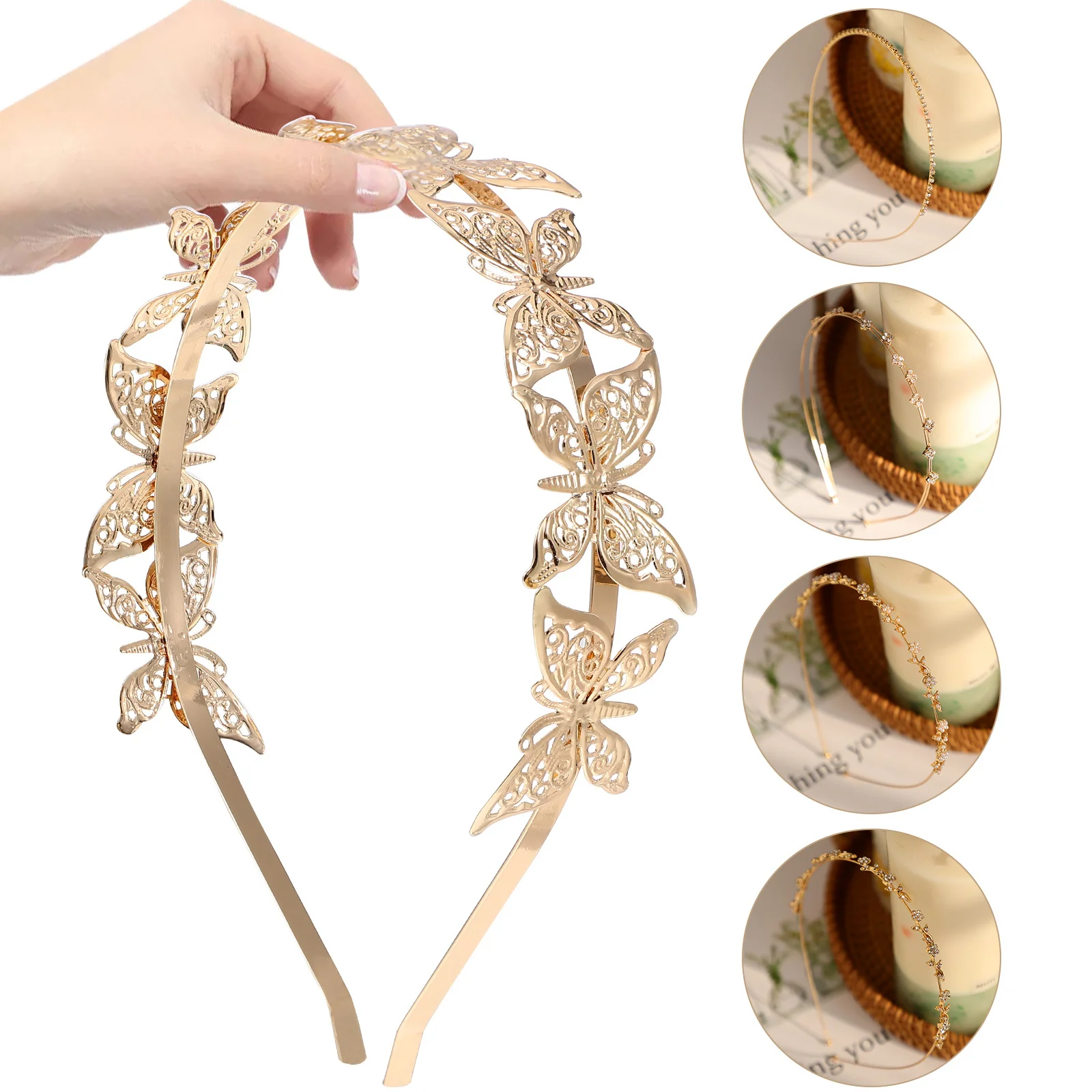 

5Pcs Girl Headbands Golden Headband Set Stylish Metal Hair Accessories for Daily Outfit Festival Halloween Party