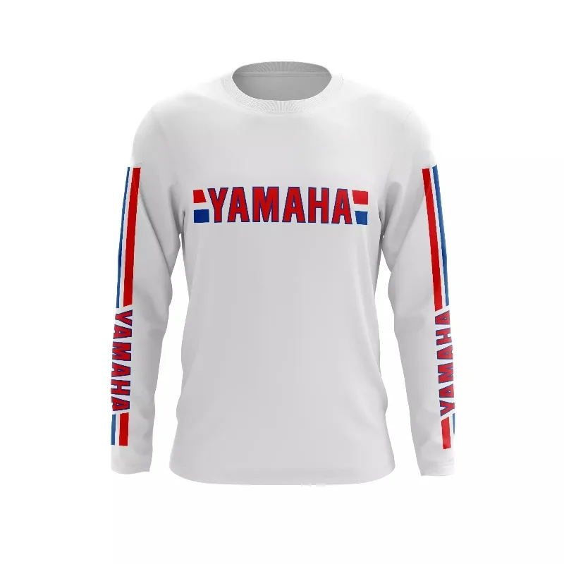 

Summer Hot Selling Yamaha Fashion White Striped Long Sleeved T-shirt, Men Women Trendy Speed Drying Motorcycle Riding Clothes