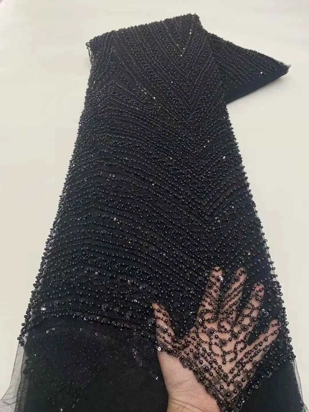 2025 แฟชั่นHeavyลูกปัดลูกไม้แอฟริกันคุณภาพสูงไนจีเรียSequins Tulleเย็บปักถักร้อยผ้าสําหรับงานแต่งงานชุดเจ้าสาวเย็บ