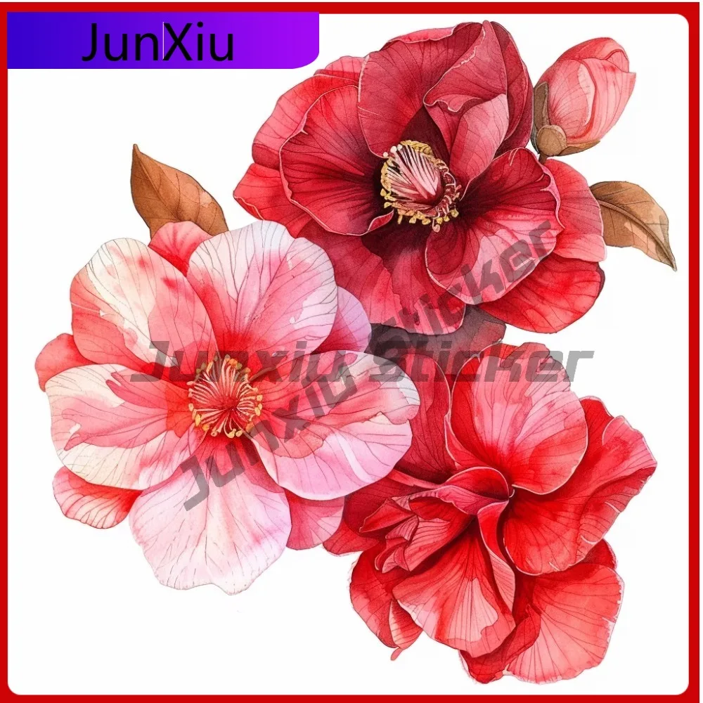 

Водонепроницаемая виниловая наклейка с красным цветком камелии для автомобиля, ноутбука, окна, бампера. Уникальный, модный, стильный декор.