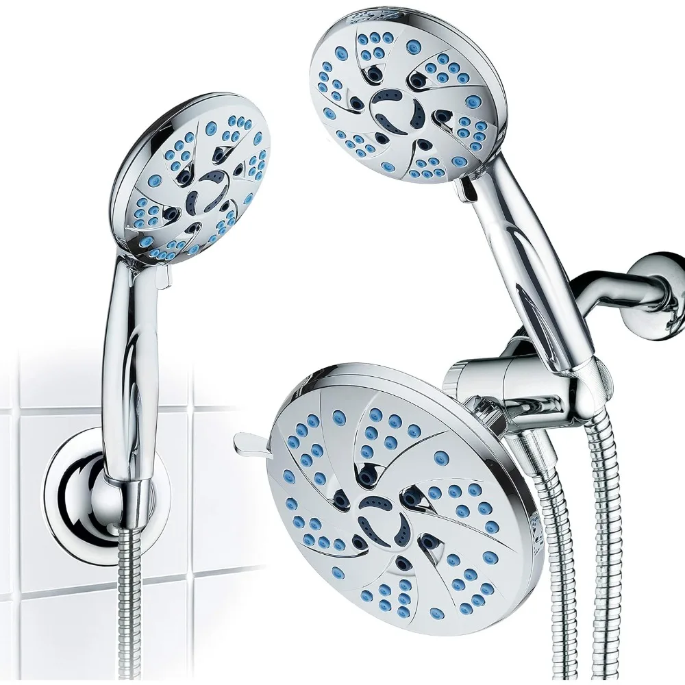 

Shower Head Spa Station 48-Mode 3-Way Shower Combo: High Pressure, Anti-Clog, 6ft Hose, 2 Brackets, Chrome Shower Head