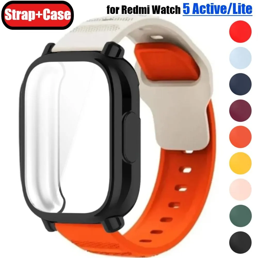 Pulseira de silicone respirável + protetor de tela tpu para redmi watch 5 banda ativa capa macia para redmi watch 5 lite pulseira esportiva correa