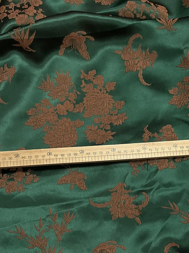 Momme 하이 퀄리티 리얼 실크 탄성 자카드 원단, 그린 새틴 대비 색상 감각, Guanle 크레페 꽃 천