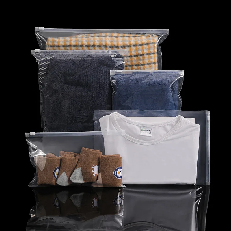 100pcs Frosted PE Transparent Zipper Bag Printed Frosted Clothes Packaging Bag Underwear Socks Clothing Zipper Bag