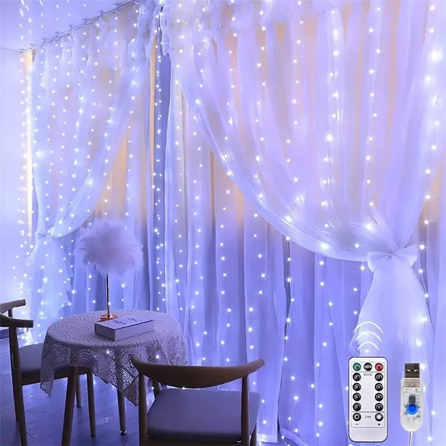 New 3*3M 300LED Copper Wire Curtain String Lights USB Remote 8 Modes Christmas Fairy Lights Garland for Home Wedding Party Decor