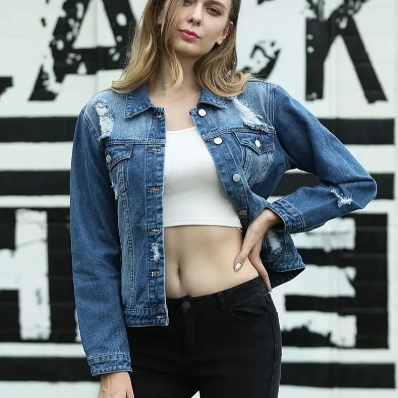 เสื้อแจ็คเก็ตยีนส์ผู้หญิงทรงลำลอง รุ่นใหม่ปี 2025 ดีไซน์ไขว้ ติดกระดุม  สำหรับวัยกลางคน