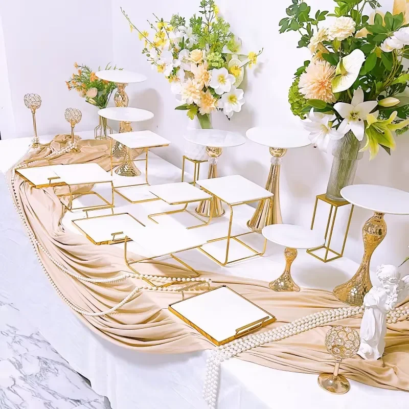 Luxury acrylic gold ceramic dessert display stand, cake base, pastry tray, suitable for weddings and birthdays
