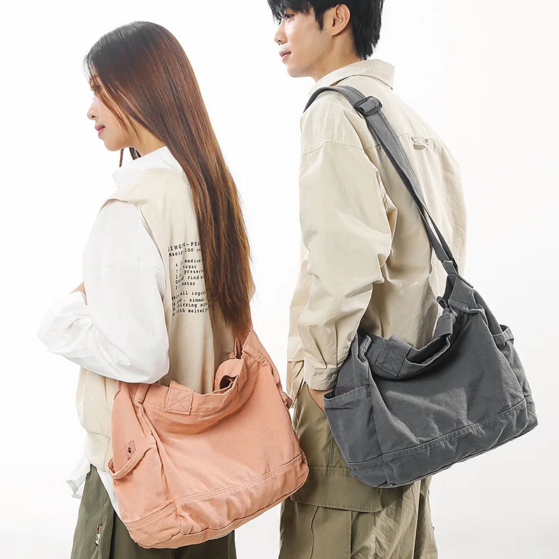 

Japanese Style Canvas Tote Bag Large Capacity Lightweight Breathable Shoulder Bag for Commuting School Unisex Crossbody Bag