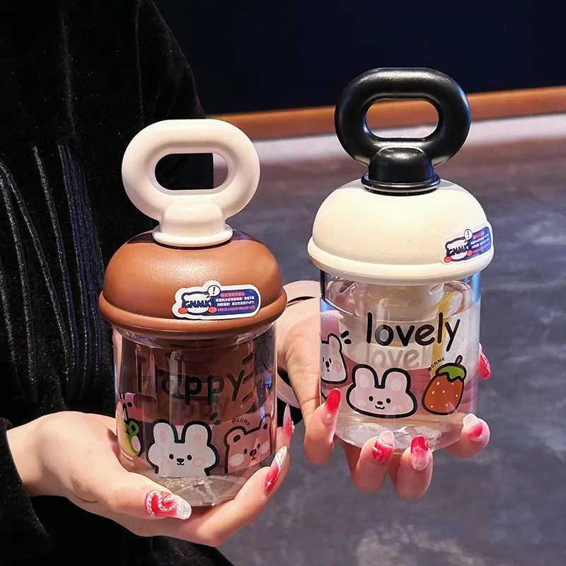 

Kawaii Korean Glass Cup With Straw Tea Filter Aesthetic Cute Bubble Milk Tea Water Juice Glass Bottle Drink Bottle Gift 400ml