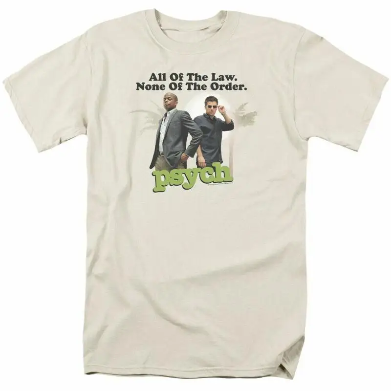 

Psych Palm Trees T Shirt Mens Licensed Classic TV Show Gus Shawn Cream