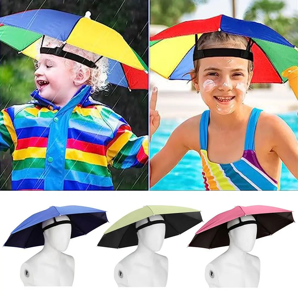 Novo guarda-sol cabeça guarda-chuva chapéu elástico à prova de vento chuva engrenagem cabeça vestindo cabeça chapéus