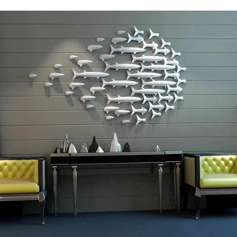 Ceramic School of Fish Wall Hanging Ornaments Abstract Sculpture Living Room Backdrop Display Wall-mounted Decoration