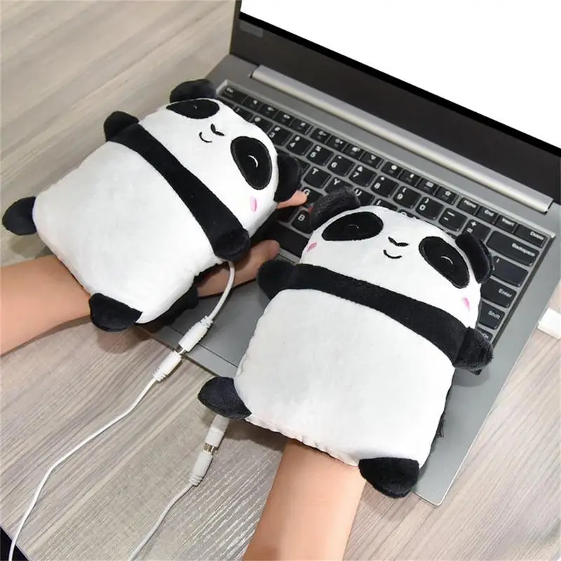 Thermal Gloves Fingerless Panda Bread Gloves Thermal Mittens USB Powered Fingerless Heated Gloves Half Wearable Panda Bread