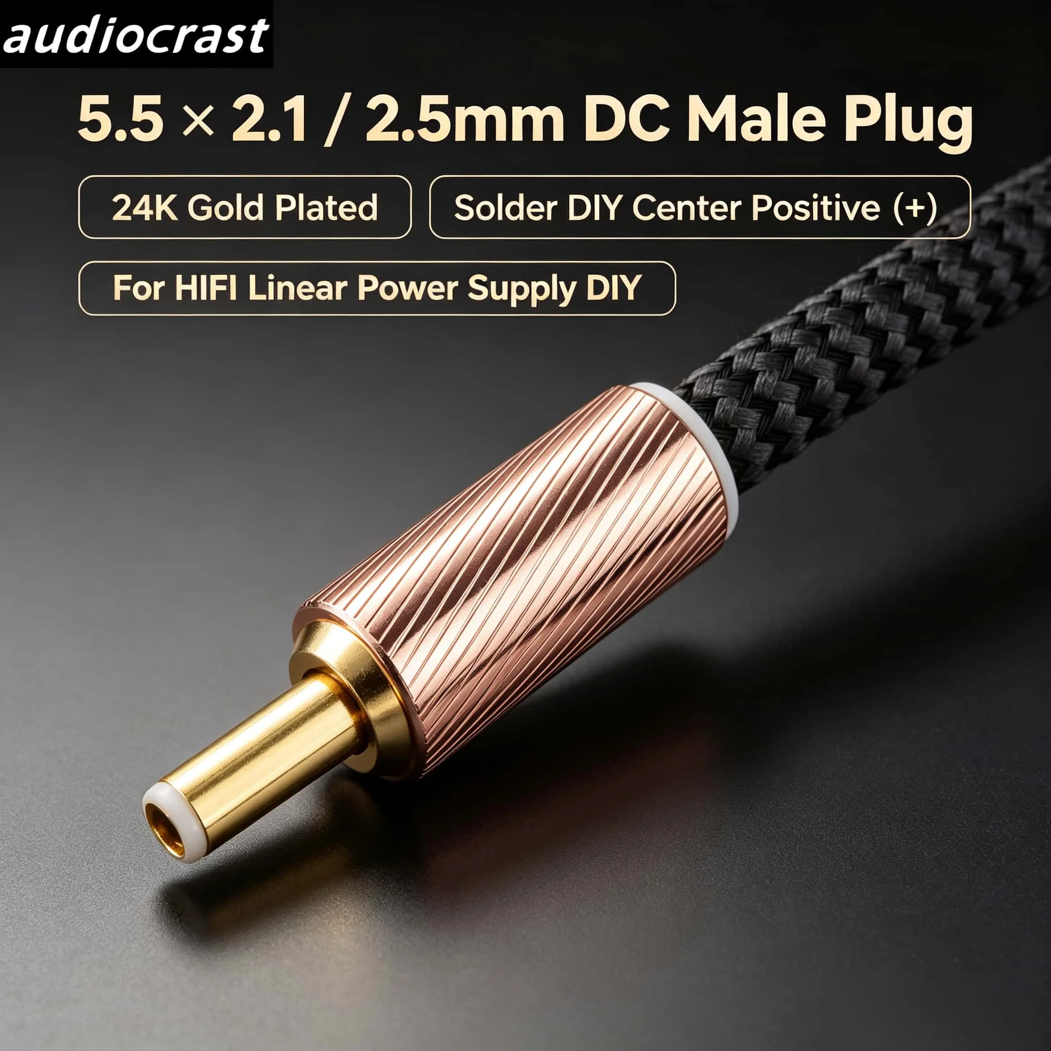 Audiocrast 5.5x2.1 5.5x2.5mm DC Male Power Plug Gold Plated Solder DIY Barrel Connector for HIFI Linear Power Supply Cable