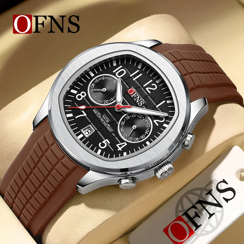 OFNS 8020 Top 2024 Men Quartz Watches Luxury Silicone Strap Waterproof Sport Quartz Watch Men Business Clock Relogio Masculino