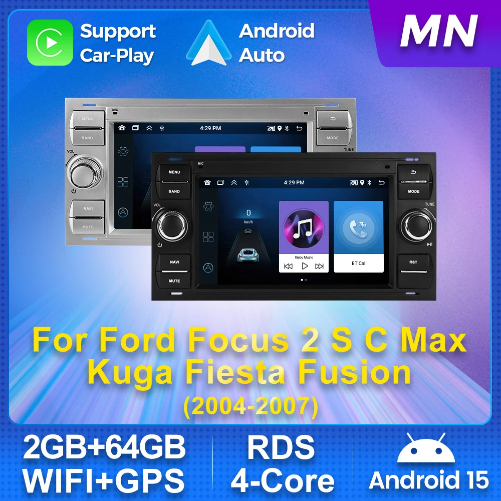 2 DIN Wireless Carplay Android Auto Car Radio For Ford Focus 2 S C Max Kuga Fiesta Fusion GPS Multimedia Video Player RDS FM BT