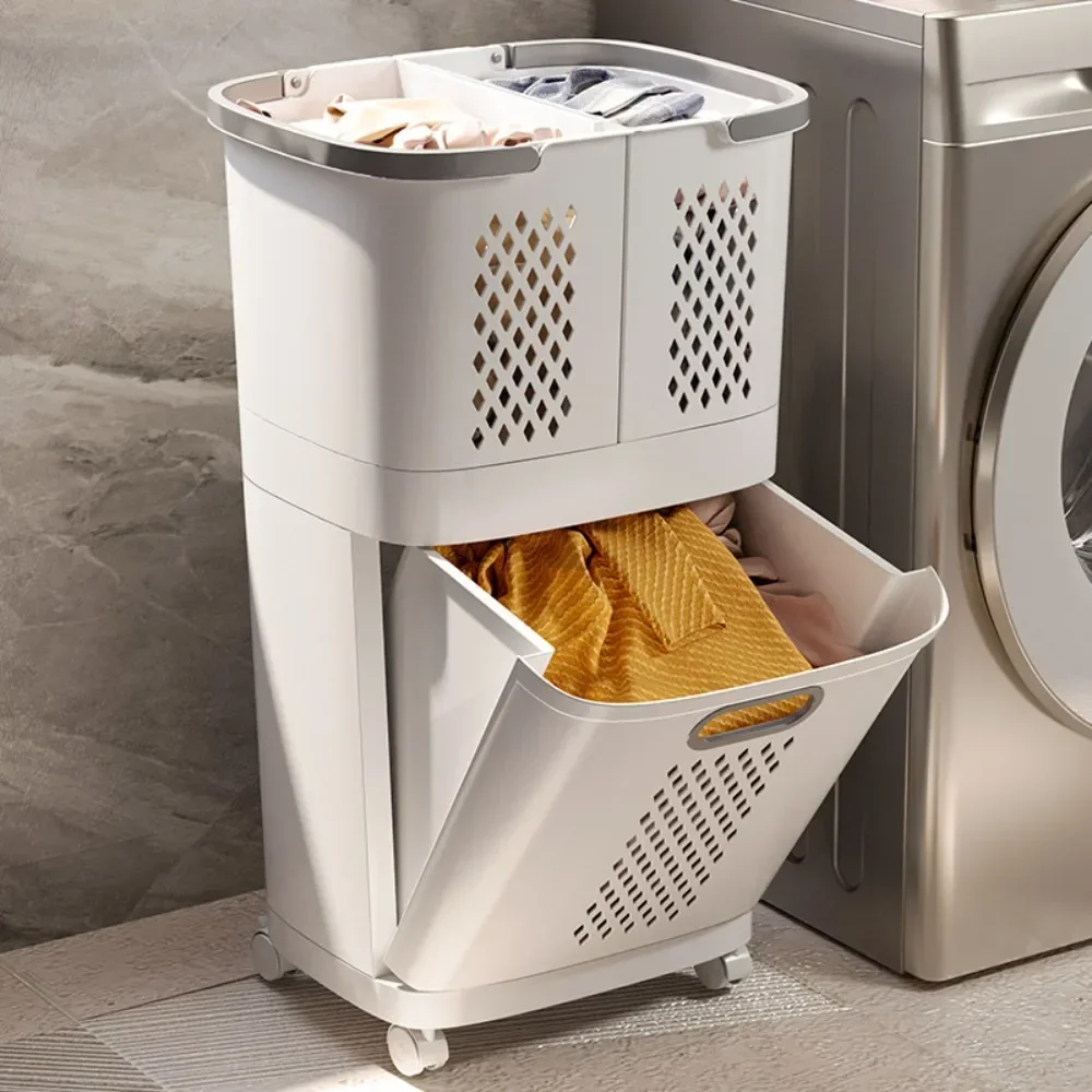 Small Cart Storage Basket Bathroom Dirty Clothe Basket With Wheel Household Multi-Layer Laundry Baskets For Storing Dirty Clothe