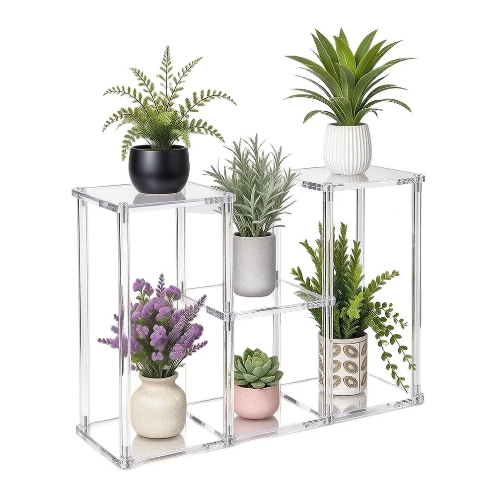 Modern Clear Multi Tier Plant Stand For Acrylic Flower Pot Display Rack Space Saving Minimalist Decor For Indoor Living Room