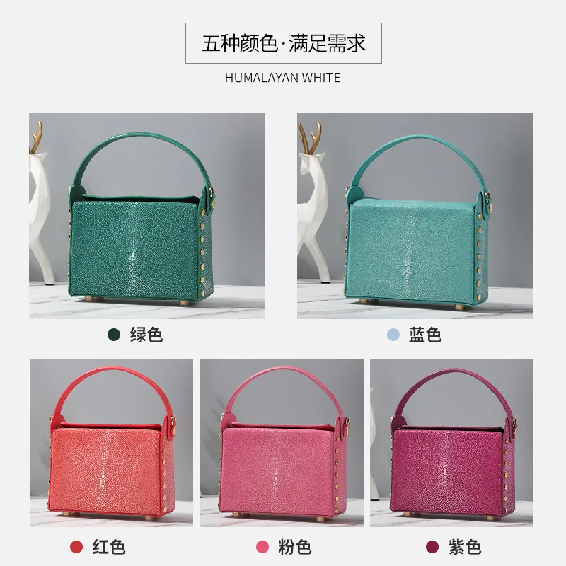 2023 Luxury Pearl Fish Skin Women\'s Bag New Fashion Versatile Messenger Bag Genuine Leather Box Bag Lady Small Square Bag 45