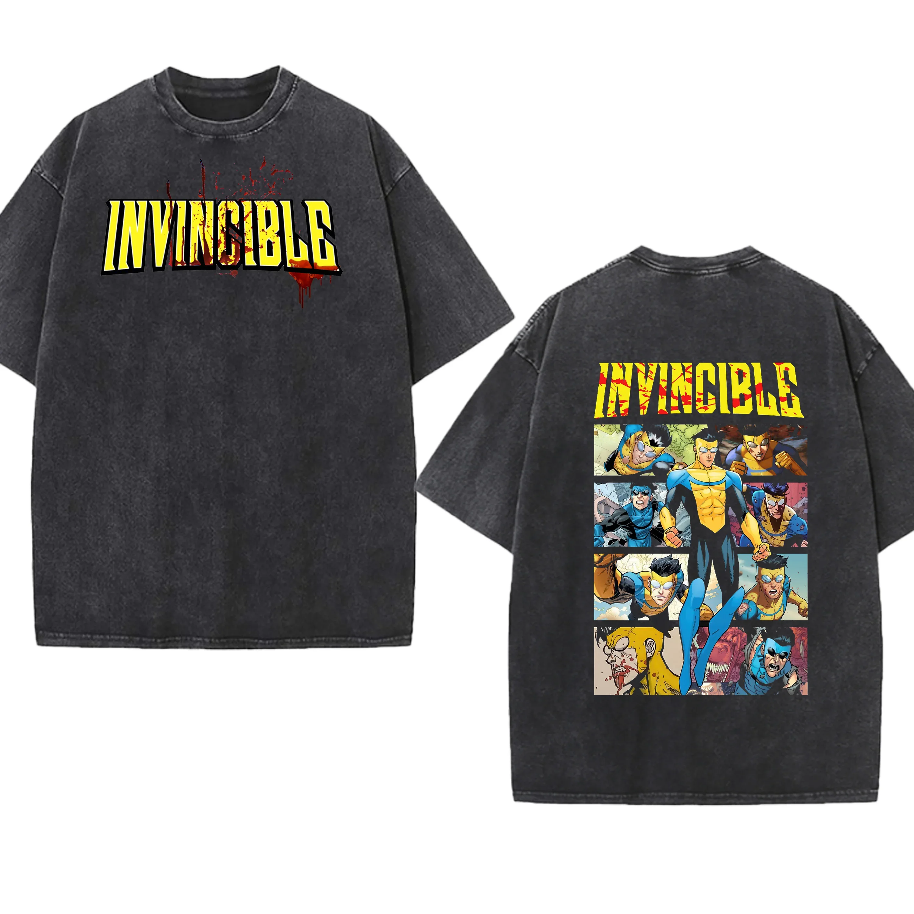 

new invincible washed t-shirt best comic graphic t shirts Unisex cotton round neck HipHop Men Women Streetwear Tees Short Sleeve
