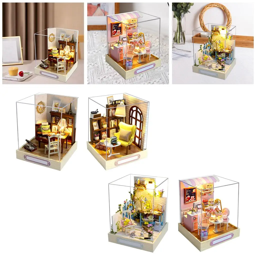 ミニ木製ドールハウス 家具付き コテージ構築キット ホームデコレーション ギフト