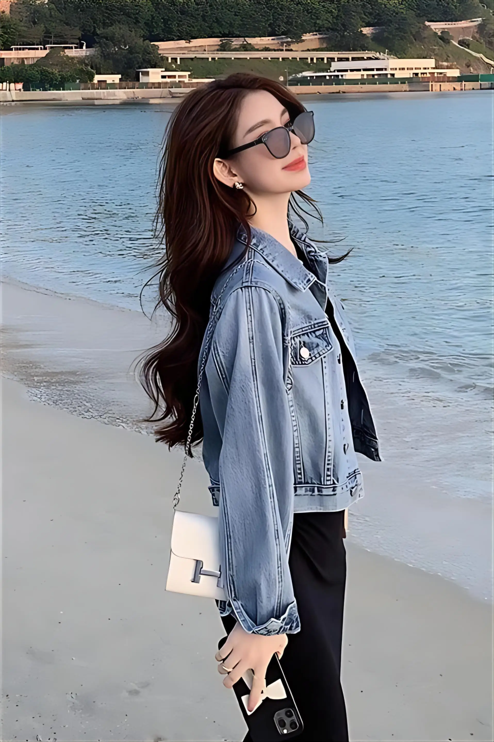 

Denim Coat Fur Womens Winter Thicker Hooded Sheepskin Quilted Button-Embellished Lined Plush Drawstring Cropped Padded Flap Chic