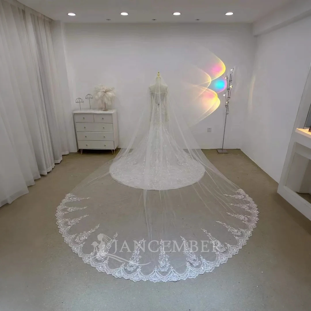 ชุดแต่งงานลดราคาพิเศษ ประดับด้วยลูกปัด แขนยาว คอวี ทรงเมอร์เมด พร้อมชายกระโปรงยาวลากพื้น สำหรับเจ้าสาว vestido femininos