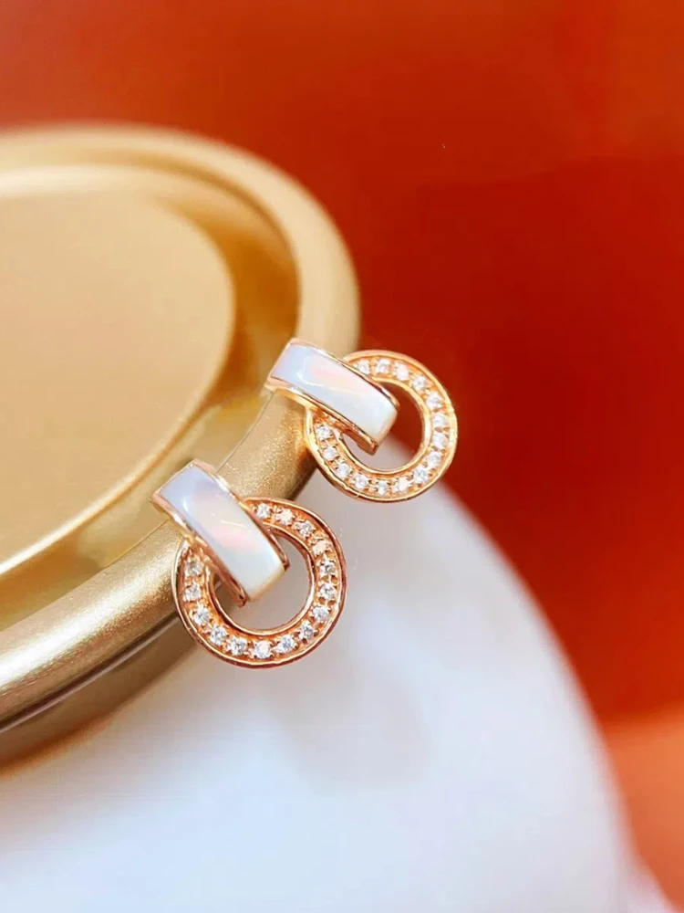 

S925 Sterling Silver Women's Earrings Luxury Mother-of-pearl Circle Zirconia Luxury Jewelry Women Daily Wear Holiday Party Gifts
