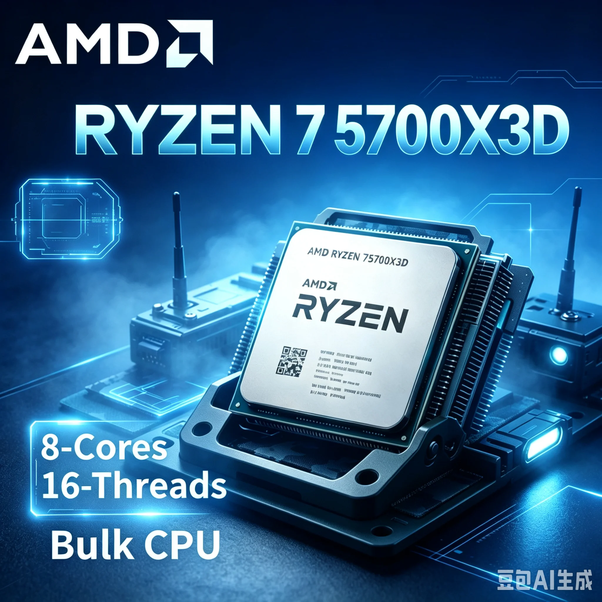 AMD Ryzen 7 5700X3D AM4 DDR4 Bulk CPU 4.1 GHz Boost 8-Cores 16-Threads 3 GHz Base 105W for X570/B550 Chipsets Ryzen 5000 Series