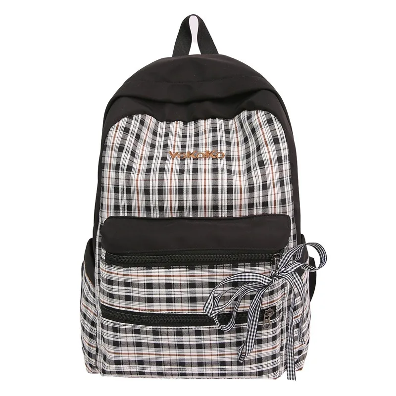 Japanese Casual Checkered Backpack Mori Girl Style Sweet Cute Daypack Teen Students Schoolbags Light Waterproof Travel Rucksack