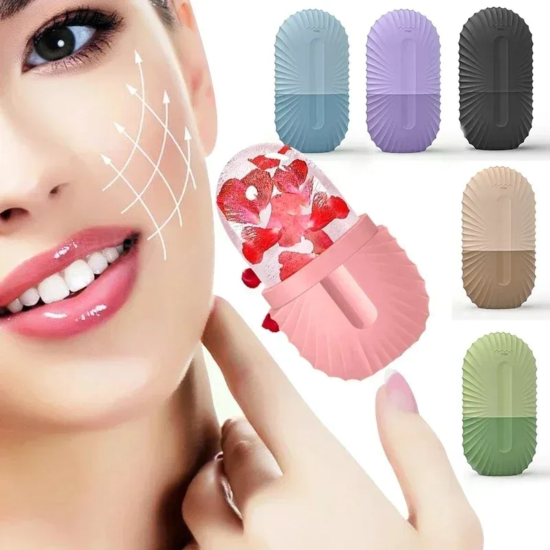 ลูกกลิ้งน้ำแข็งซิลิโคนสำหรับใบหน้า ถาดน้ำแข็งสำหรับนวดหน้า ลดบวมในฤดูร้อน แม่พิมพ์ประคบเย็น อุปกรณ์ดูแลผิวสวย