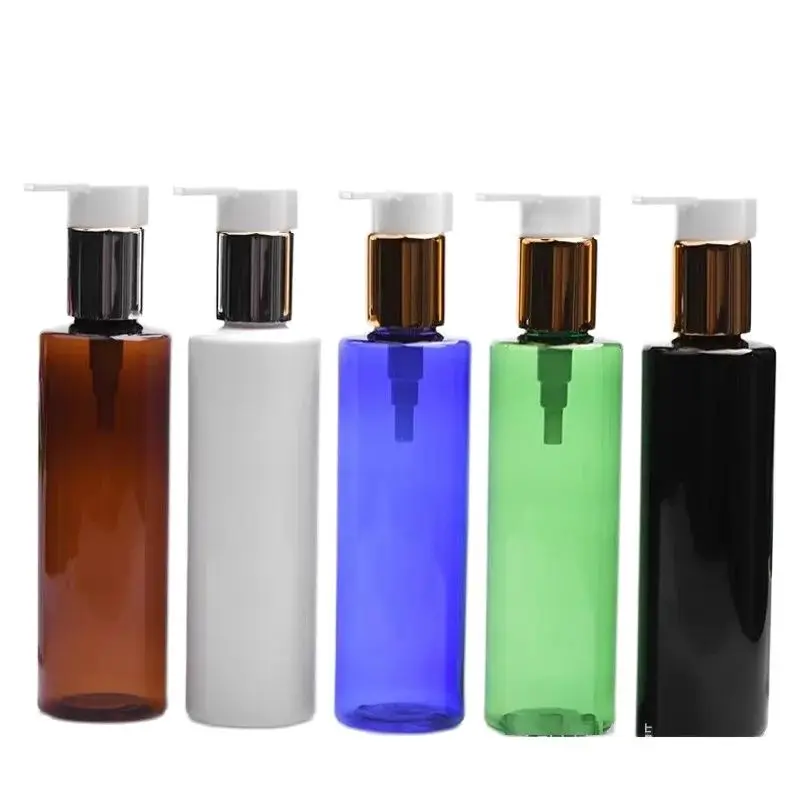 

25Pcs Clear White PET Plastic Lotion Bottle Gold Silver Pump 200ml Cosmetic Refillable Packaging Bottles For Shampoo Shower Gel