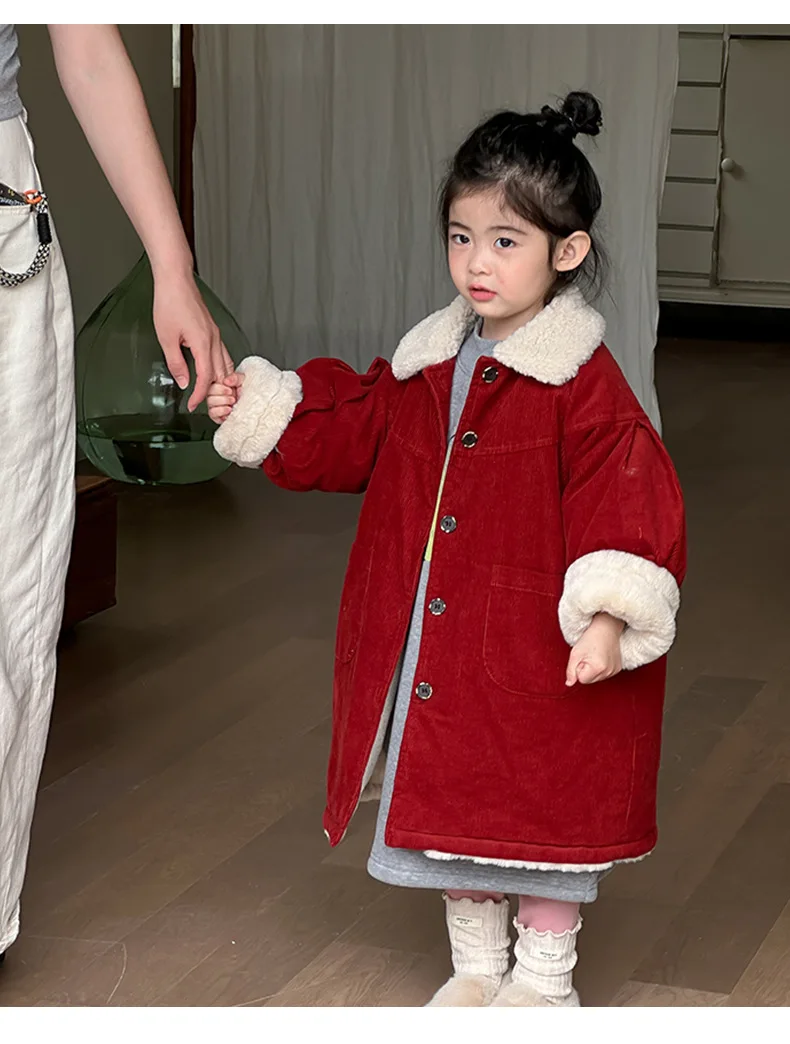 Girls Wool Coat Children 2024 New Autumn Winter Fashion Simple Casual Style All-match Warm Coat Korean Simple Style Clothes