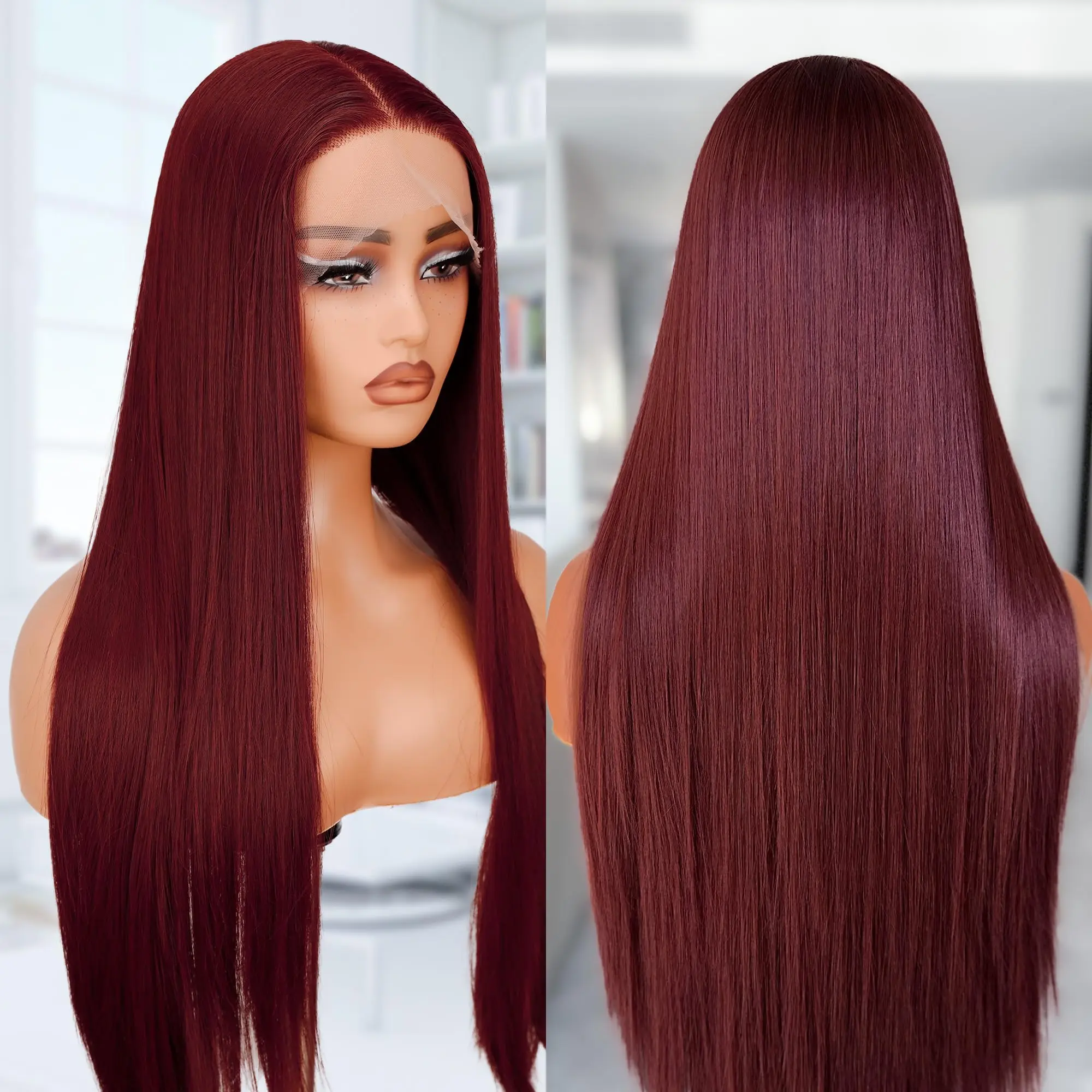 

30 Inch Burgundy Lace Front Wigs 13x4 13x6 Wine Red Hair Wig Bug Red Synthetic Lace Front Wigs For Black Women