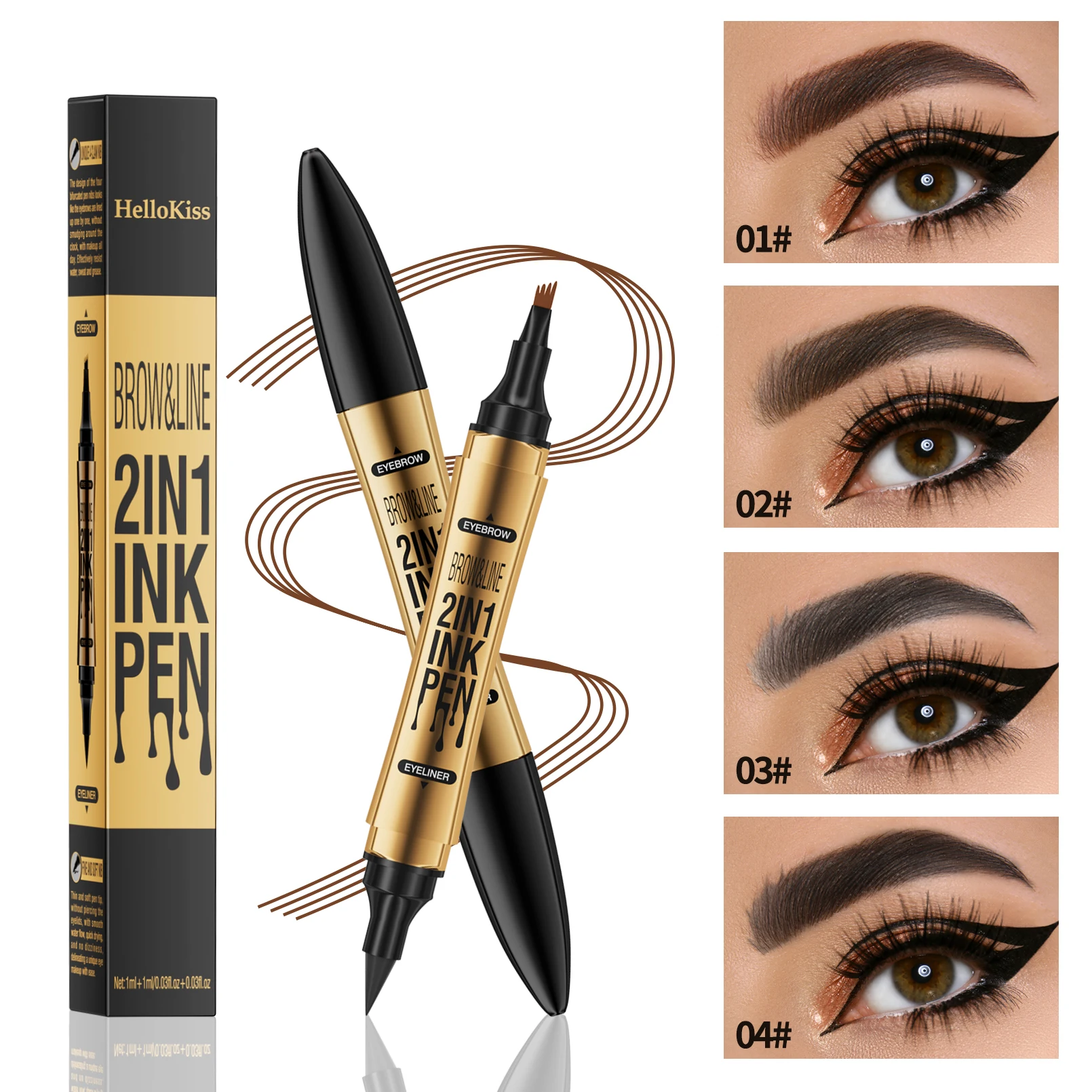 4 Point Eyebrow Pencil Waterproof Liquid Eyebrow Pen Eyeliner Makeup Long Lasting Brow Pen Black Eye Tattoo Cosmetics