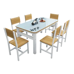 Tempered glass dining table and chairs for small household rectangular snacks, restaurants, fast food