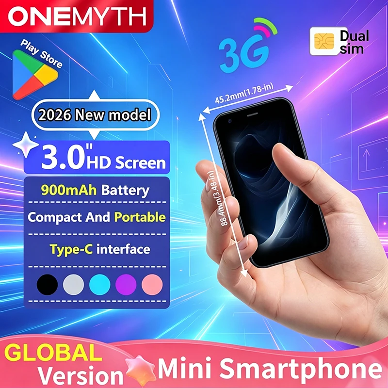 ONEMYTH XS15 Unlocked Mini Smartphone 3.0-inch | 2GB RAM 16GB ROM | 3G Dual SIM | Google Play Access | Tiny Mobile Phone for Tra