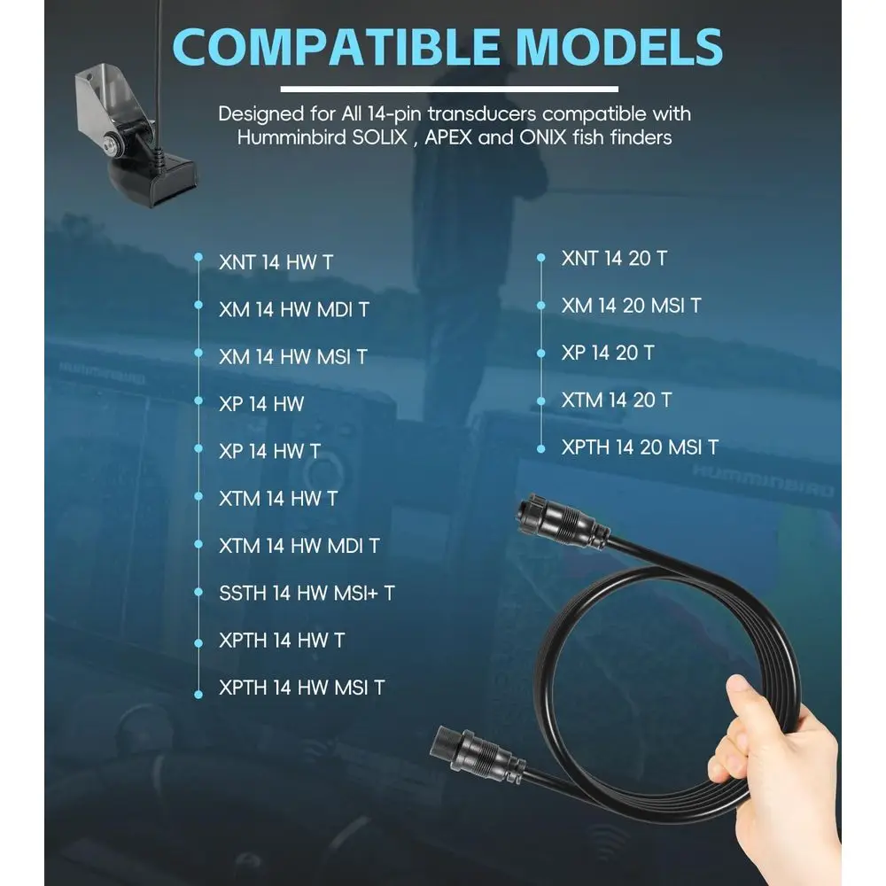 720106-1 EC M3 14W10 كابل تمديد محول الطاقة (10 أقدام) لـ Humminbird APEX، SOLIX، Onix Fish Finders Sonar Cable، متوافق مع