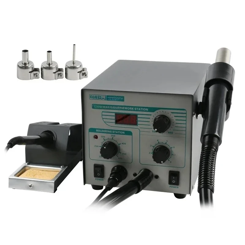 706W+ 2 In 1 LED Display Adjustable Hot Air Rework Station Soldering Station Lead-free Desoldering With 3 Nozzles