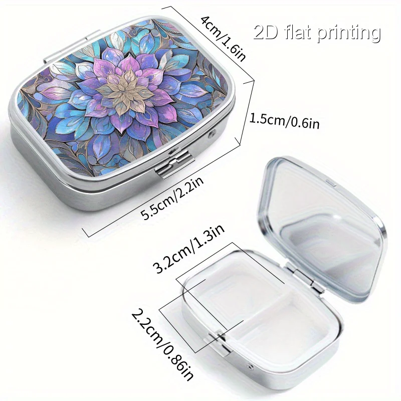 Lotus Pattern Printed Sealed Pill Box Set of 2, Round and Square Shapes, Round with 3 Compartments, Square with 2 Compartments, Mini Portable Sealed Box Suitable for Travel, Outdoor Sports or as a Portable Sealed Box for Wallets and Bags, Decorative Jewelry and Earrings Multifunctional Metal Box, Sealed Box for Vitamins, Multi-Compartment Storage Box, Classification and Packing Box, Suitable for Home Travel, Sealed and Moisture-Proof Unique Small Gift Collection Box