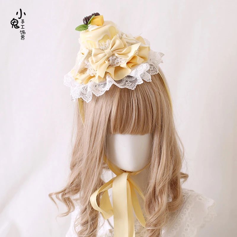 Ribbon Bow Hairband with Hairpins Girls Lolita Lace Ruffled small hat cute cake headdress hair accessories maid headband