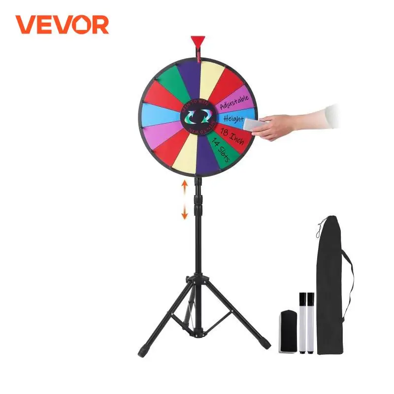 Vevor-Tabletop Jogo Cor Prêmio Roda com Tripé Dobrável, Piso Stand, 14 Slots, Dry Erase para Win, Fortune Spinning, 18"