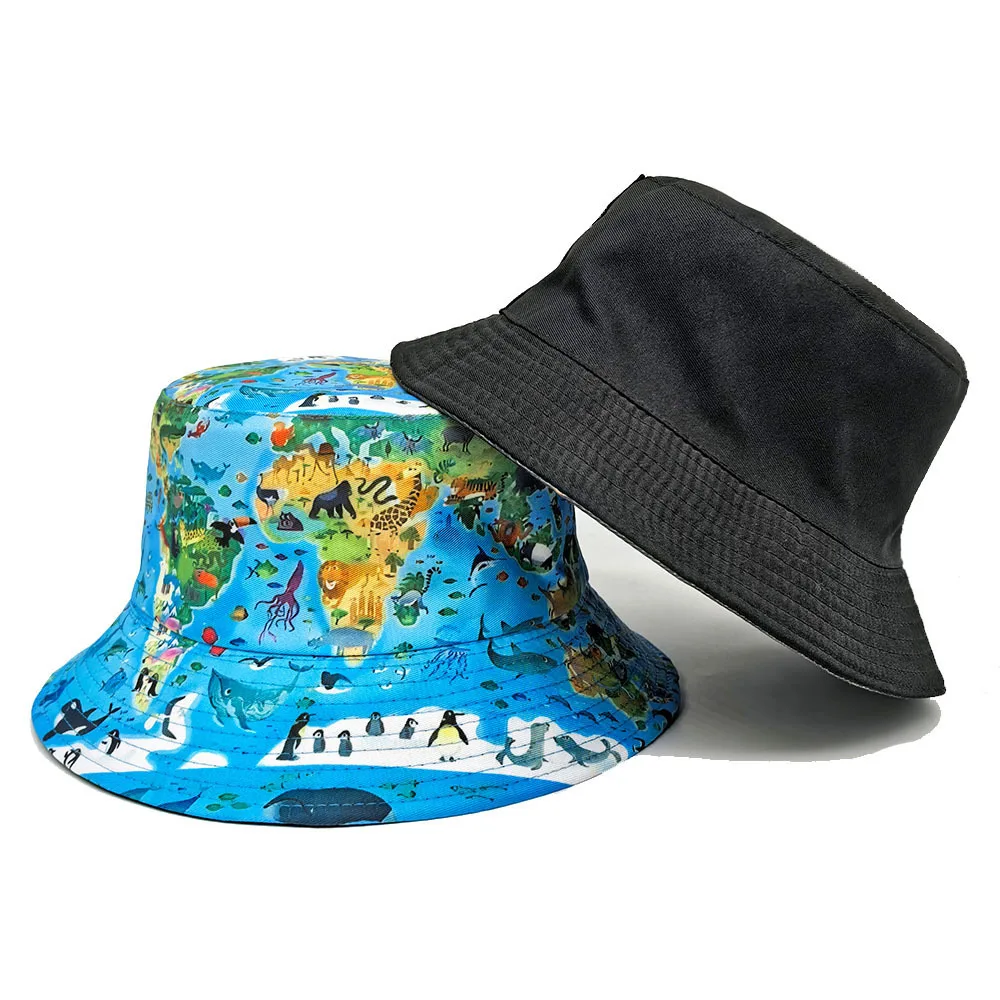Blue Map Print Bucket Hat Women Summer Beach Outdoor Travel Hiking Sunscreen Fisherman Hat Lady Daily Daily Decorate Sun Panama view 3