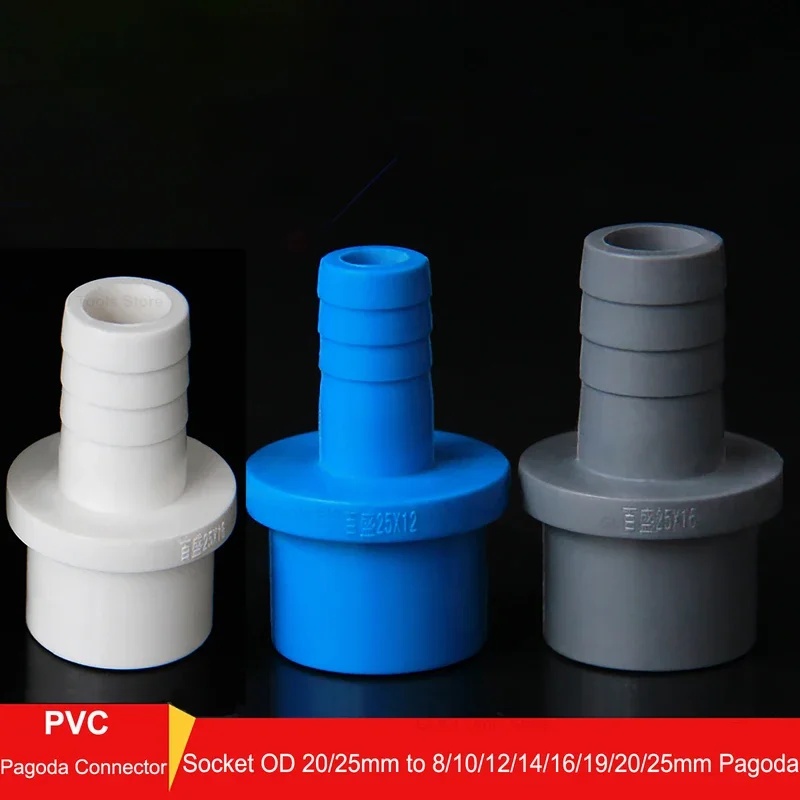 

OD 20/25mm - 5/8/10/12/14/16/19/20mm PVC Hose Pagoda Connector Adapter Garden Irrigation Water Pipe Soft Hose Joints Fitting