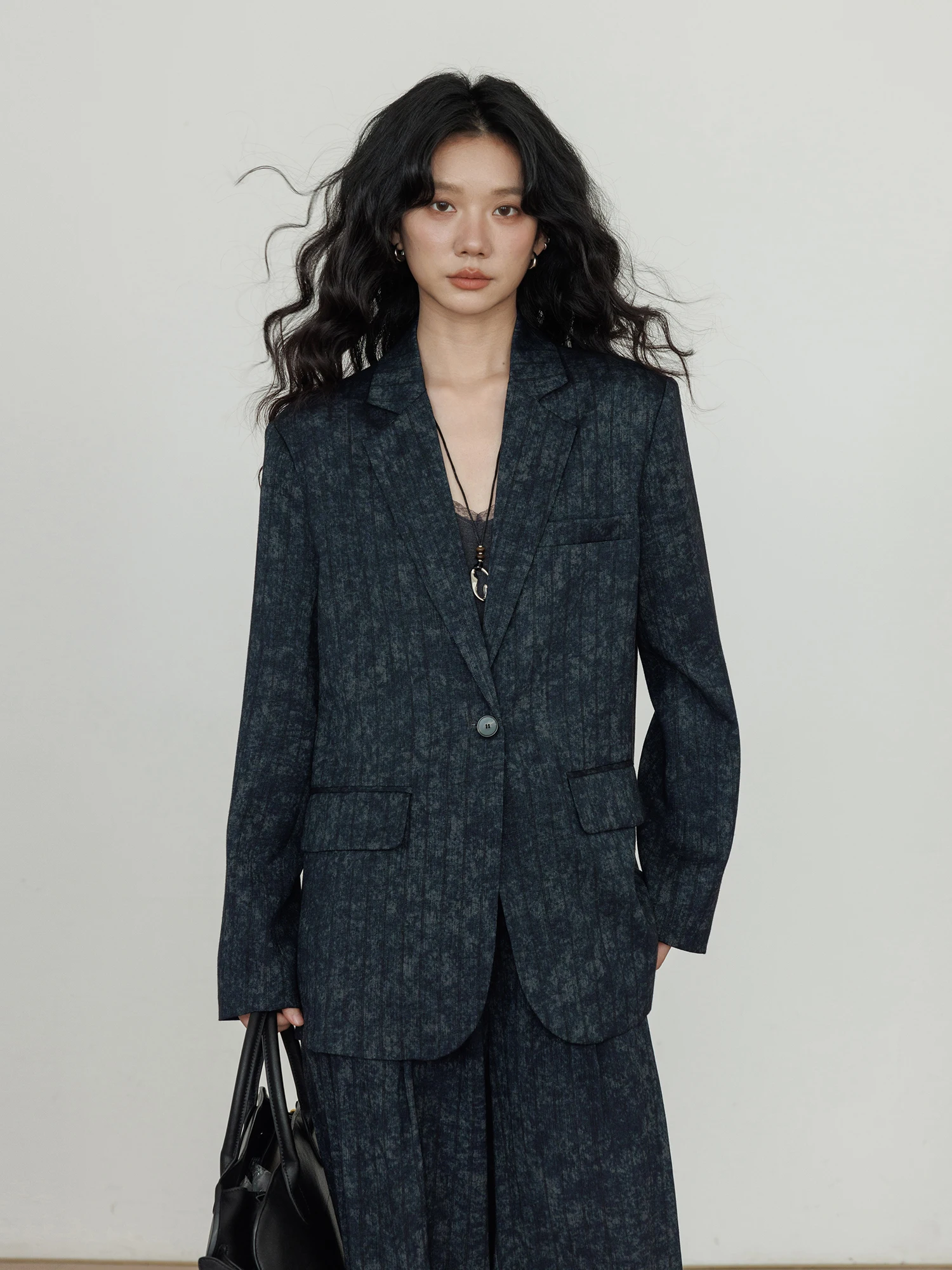 

Spring Design Loose Fit Linen Suit Jaet Women's Commute Sle Long Sve One Button Front Classic Plaid Patterned Suit