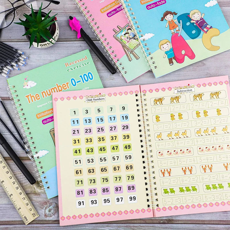 4 Übungssets für französische Kalligraphie, Arbeitsbuch mit Alphabet und Zahlen, Übungsheft für französische Anfänger – Detail 11